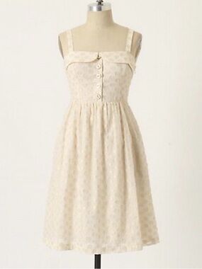 ANTHROPOLOGIE MAEVE In A Twinkling DRESS Off-White, Gold Dots 2 MIDI FULL SKIRT